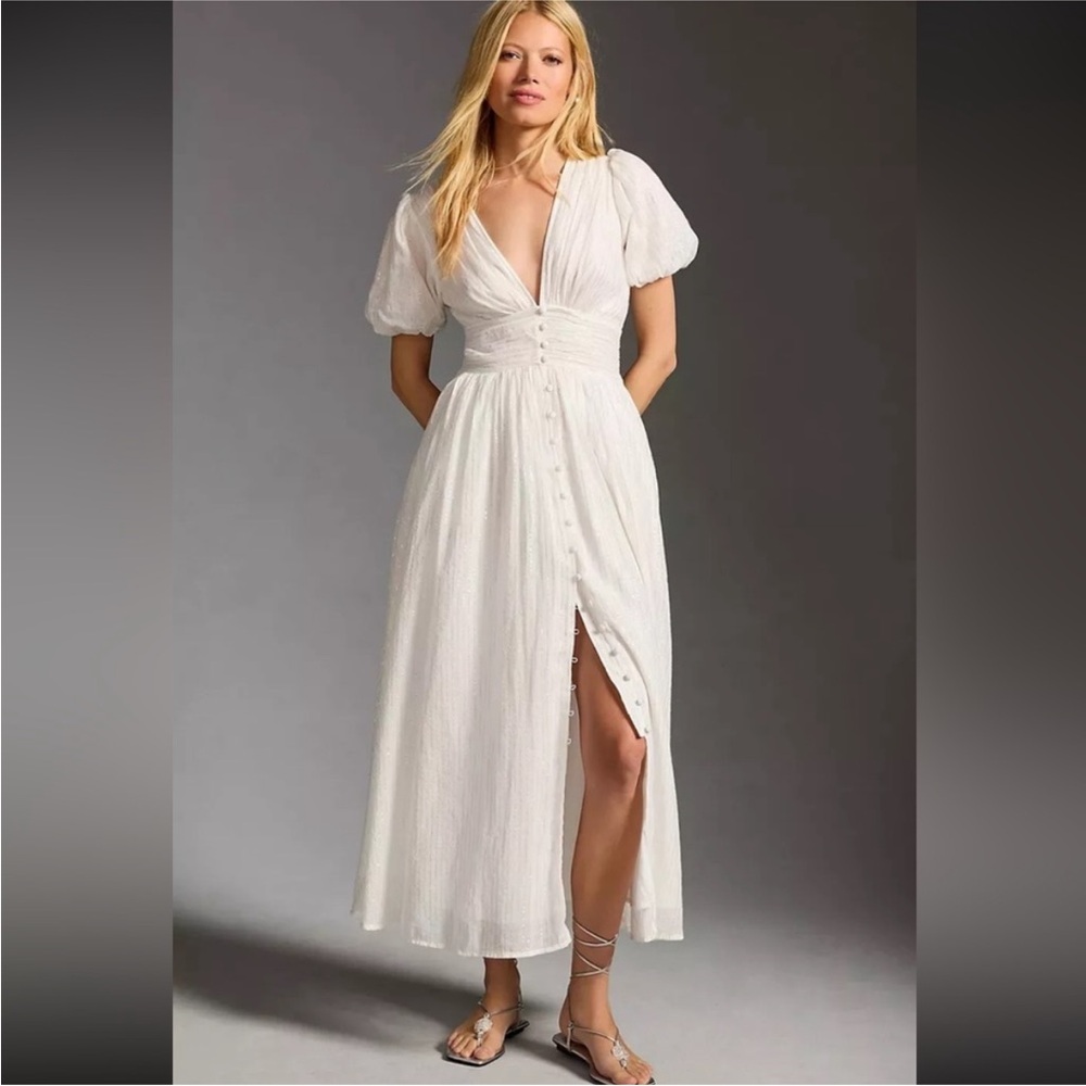 Anthropologie Katerina Button Front White Midi Dress